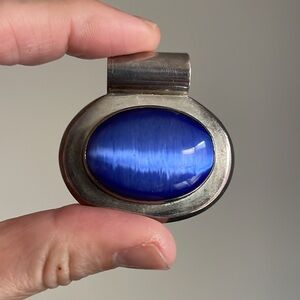 VINTAGE 925 STERLING MEXICO BLUE CATS EYE PENDANT